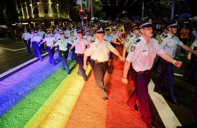 NSW police take part in the 35th Sydney Mardi Gras parade on Oxford Street in Sydney on March 2, 2013.
