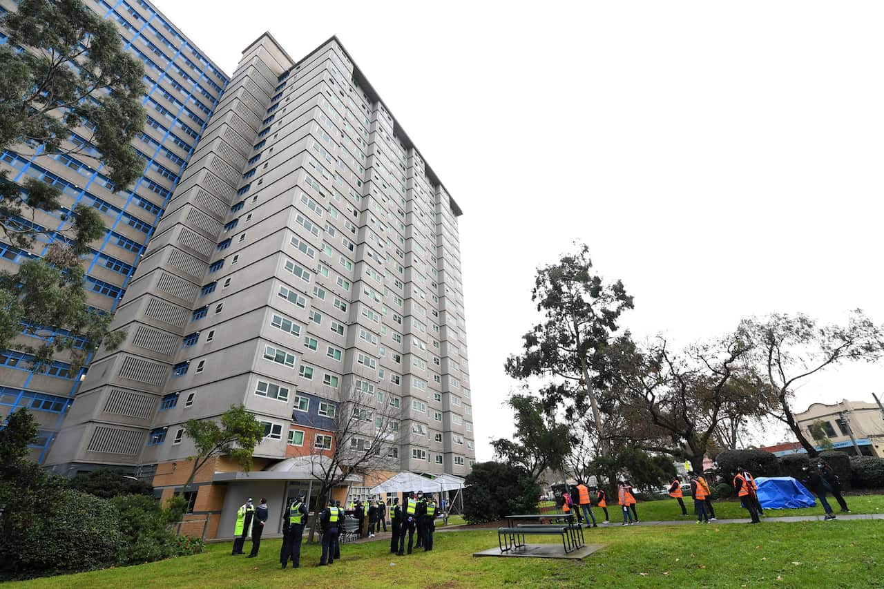 One of the nine public housing towers locked down by the Victorian Government.