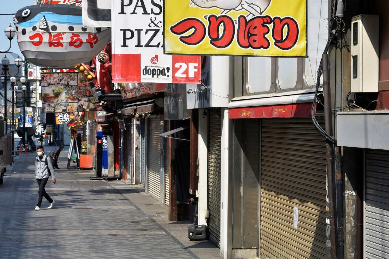 The normally bustling shopping and entertainment district in Osaka on April 8, 2020 is now quiet because of the coronavirus pandemic.