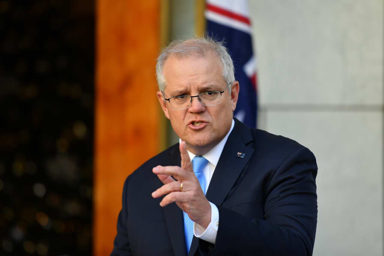 Prime Minister Scott Morrison at a press conference at Parliament House in Canberra.
