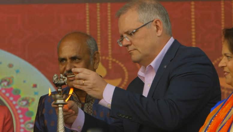 Prime Minister Scott Morrison at the Diwali festival in Sydney on Sunday.