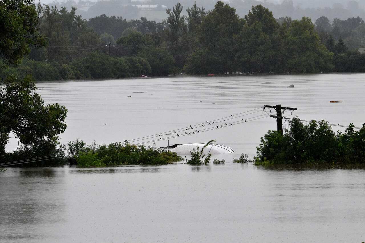 An inundated barn is seen in floodwaters in Richmond, NSW, on 22 March.