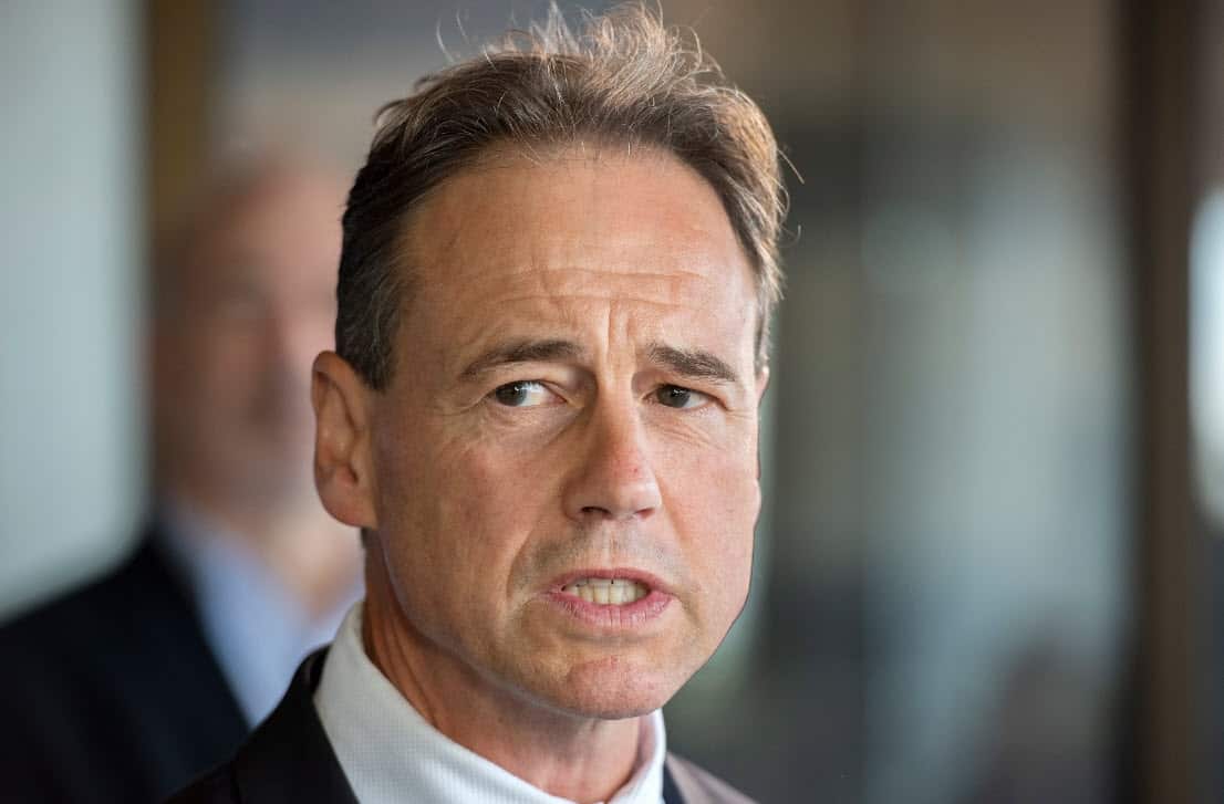 Health Minister Greg Hunt addresses the media in Melbourne, Sunday, March 8, 2020