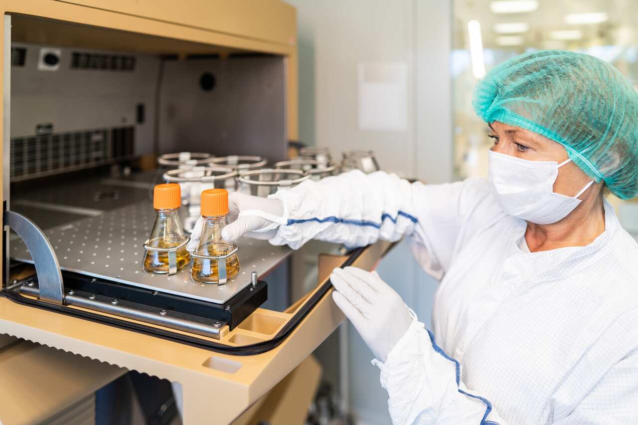 A worker at the Novavax CZ production plant near Prague.