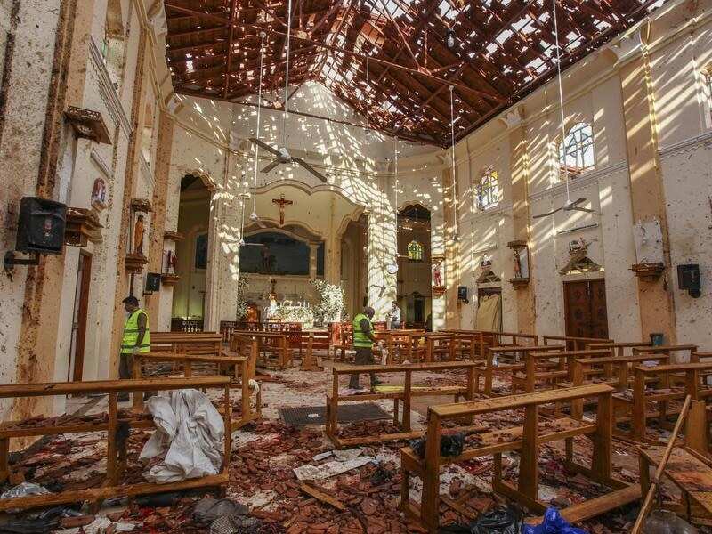 The damage inside St Sebastian's Church in Negombo