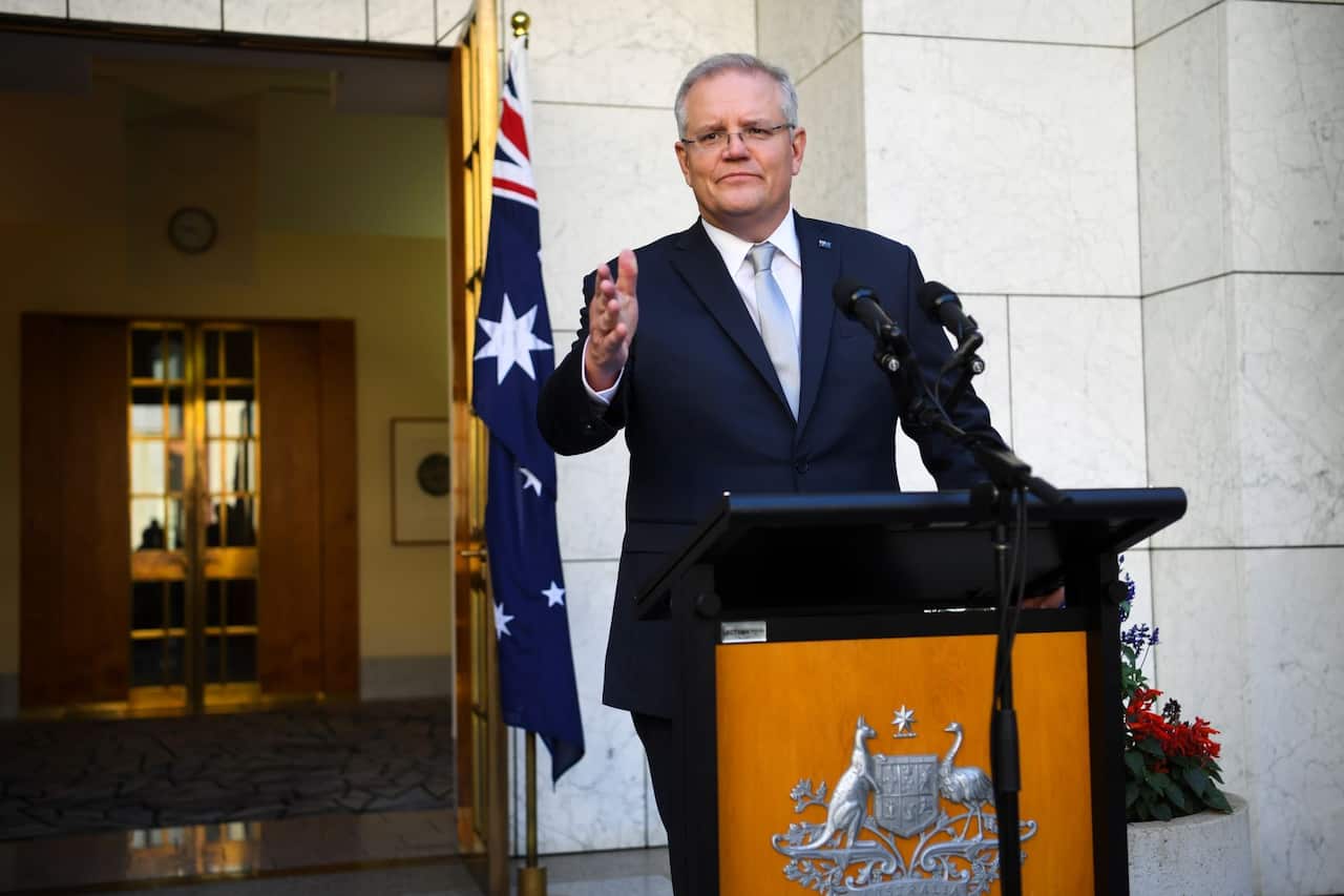 PM Scott Morrison at the media conference in Canberra