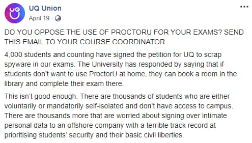 The University of Queensland student union has previously raised concerns about the software. 
