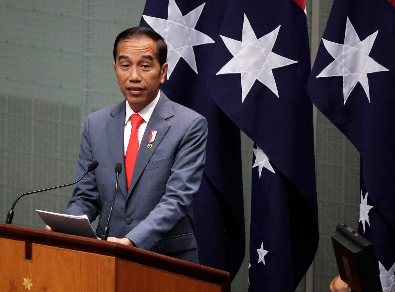 Indonesian President Joko Widodo addresses Parliament in Canberra.