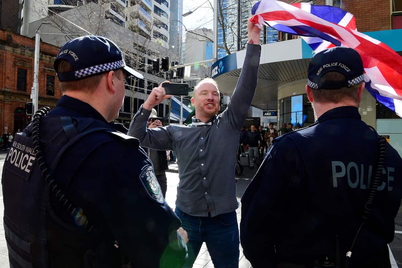 Police watch on during the stand off. 