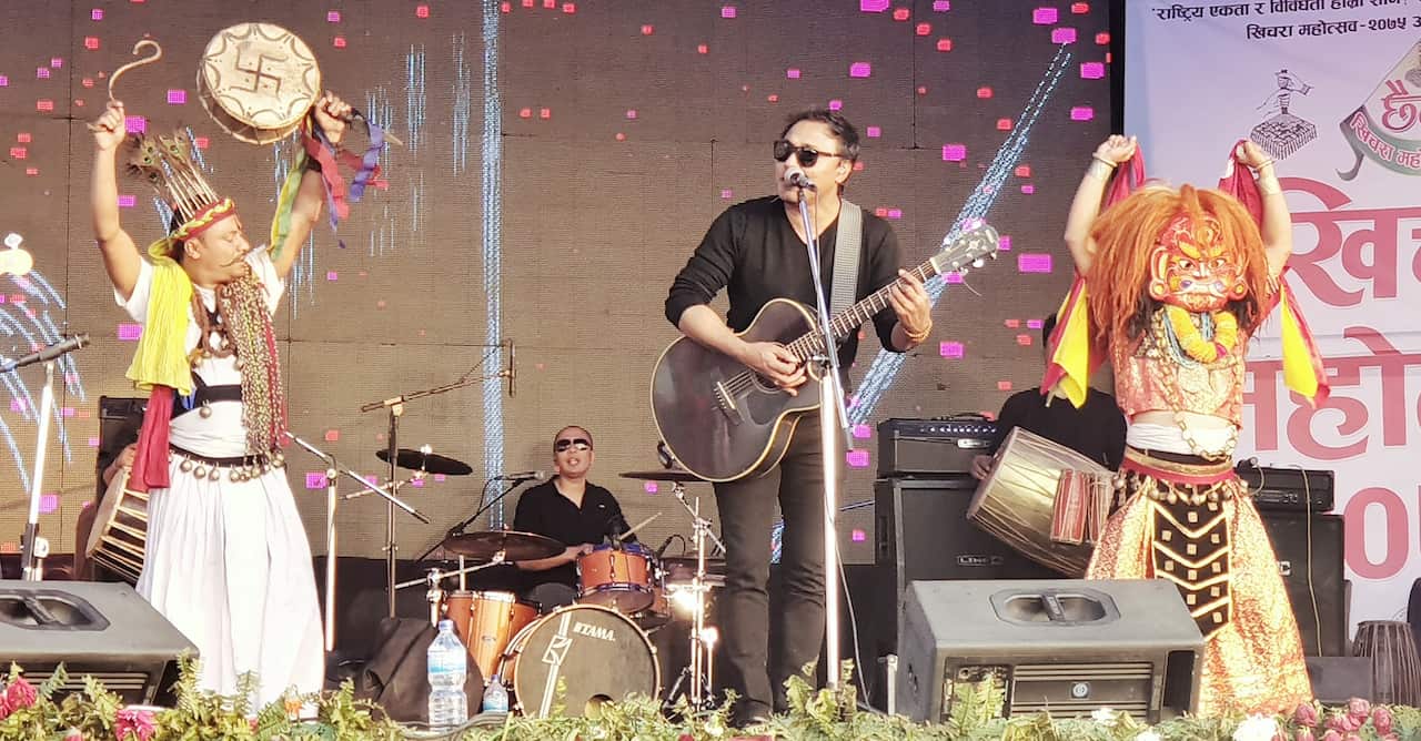 Deepak Bajracharya performs at SAG Games in Kathmandu his popular Man Magan