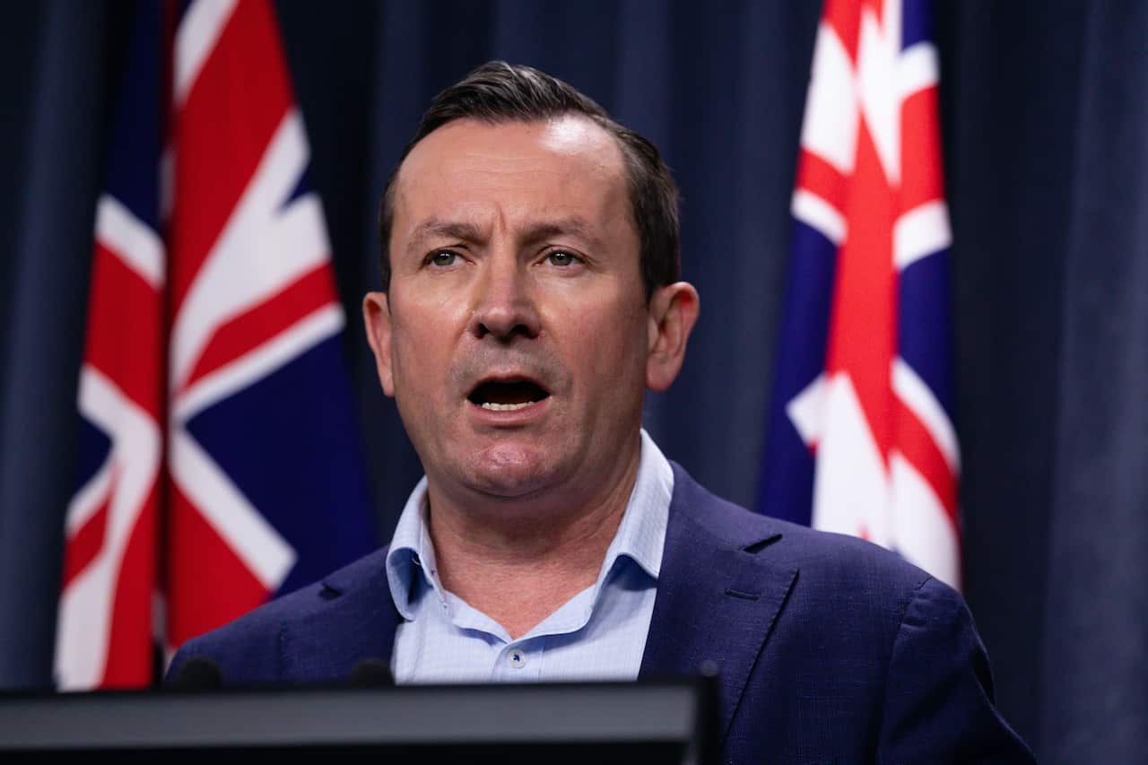 WA Premier Mark McGowan speaks at a press conference in Perth on Saturday, 24 April, 2021.