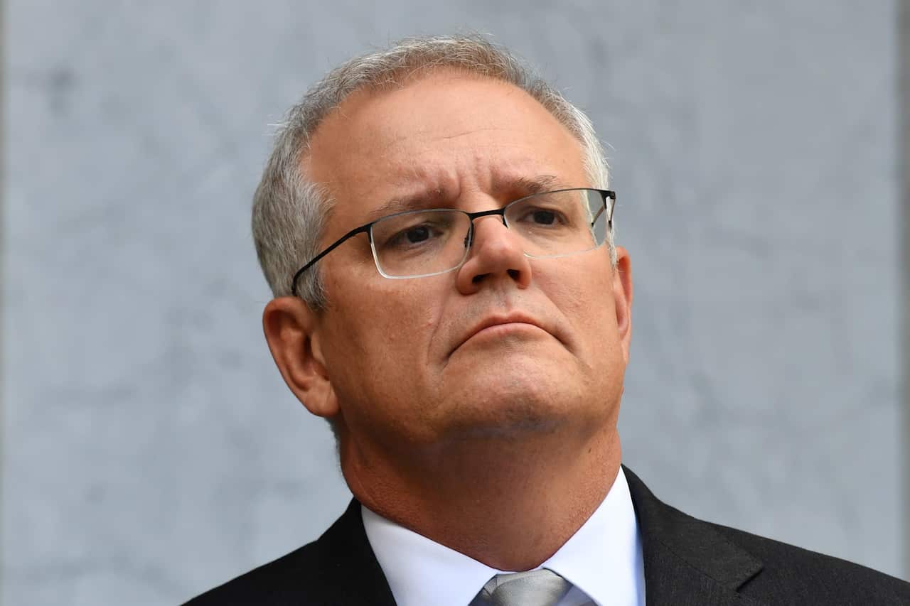 Prime Minister Scott Morrison at a press conference at Parliament House in Canberra on Friday, 9 April, 2021. 
