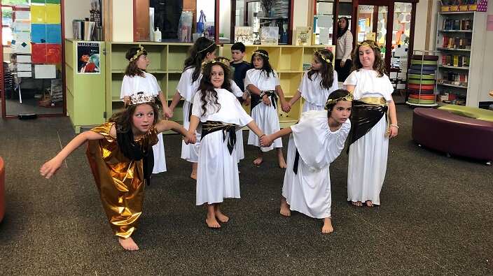 At the play rehearsal. 