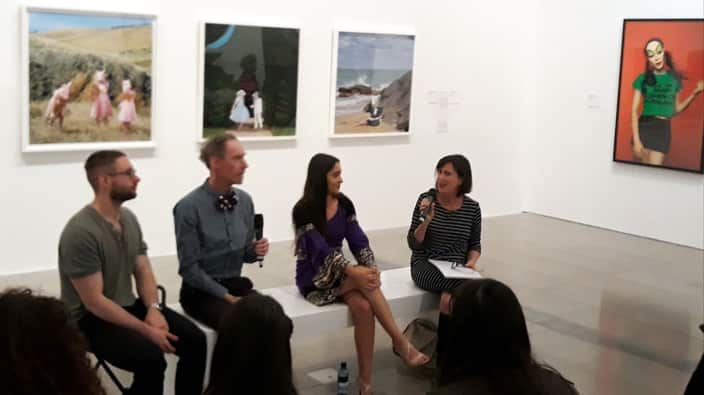At the "Olympia: Photographs by Polixeni Papapetrou" exhibition launch. From left: curator Susan Van Wyk, Olympia Nelson, Robert Nelson, Solomon Nelson.