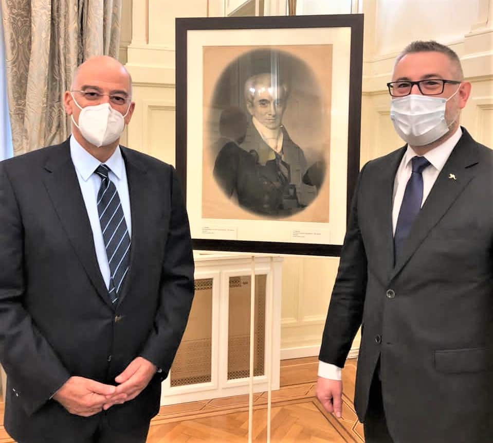 Ambassador Arthur Spyrou (R) meets with Greece’s Foreign Minister Mr Nikos Dendias (November 2020). 