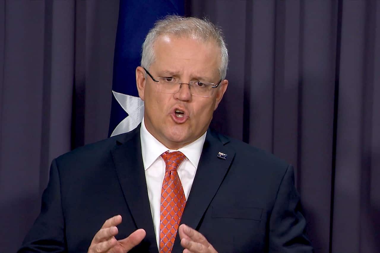 Prime Minister Scott Morrison addressing the media in Canberra. 