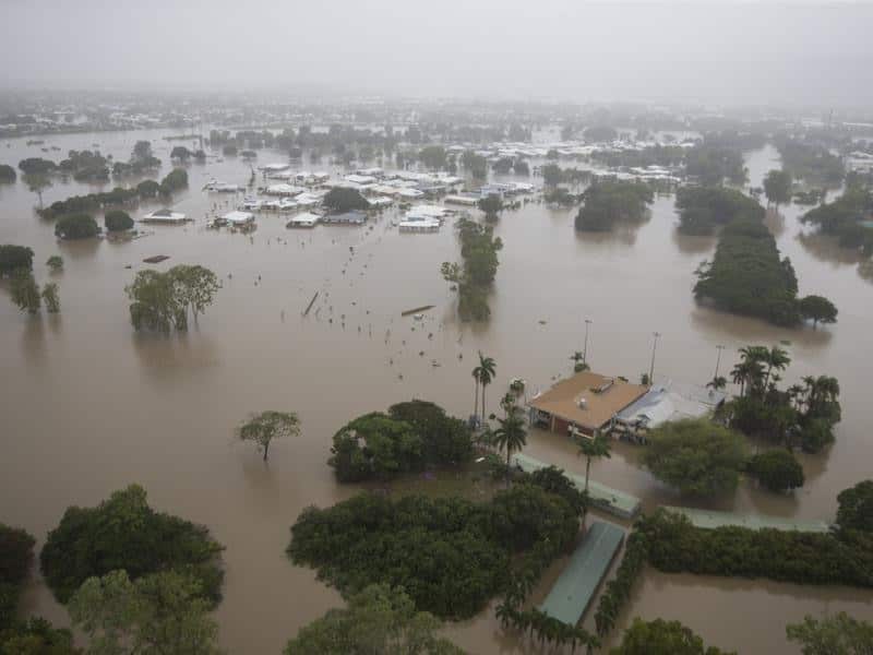 Houses are inundated with flood waters in Townsville