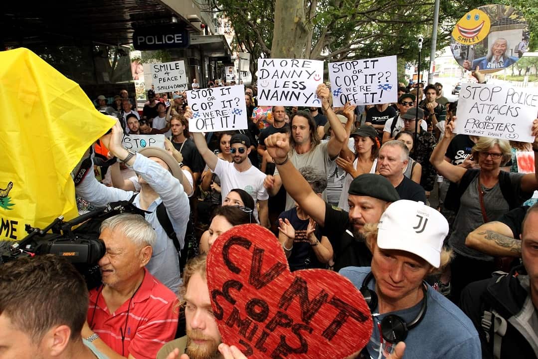 The protesters outside Sydney City Police Area Command.