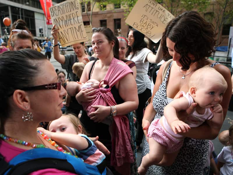 Hundreds of mums gathered in Sydney to protest against a TV host's comments about breastfeeding.