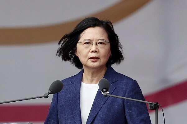 Taiwanese President Tsai Ing-wen speaks during the Taiwan National Day celebrations in Taipei, Taiwan, 10 October 2021. 