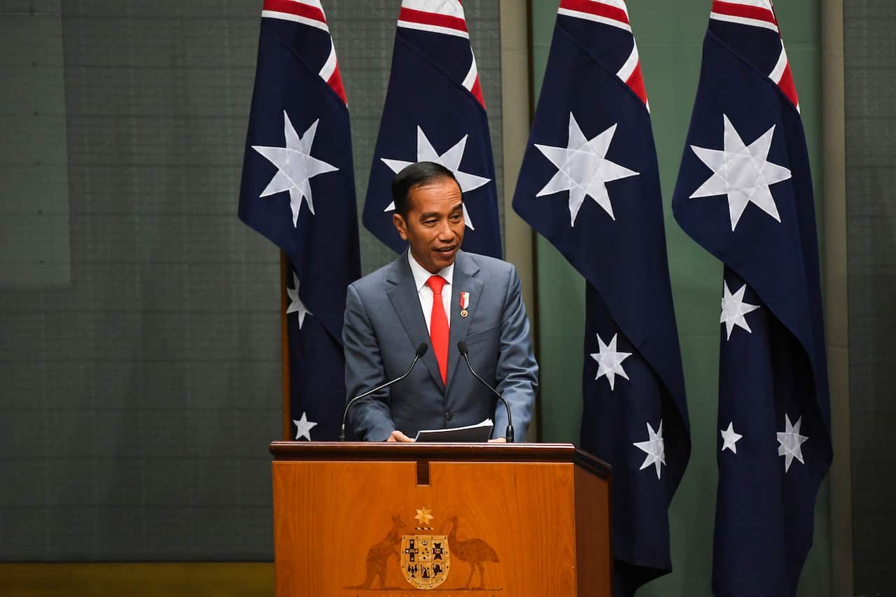 Mr Widodo addresses the Australian Parliament in the House of Representatives.