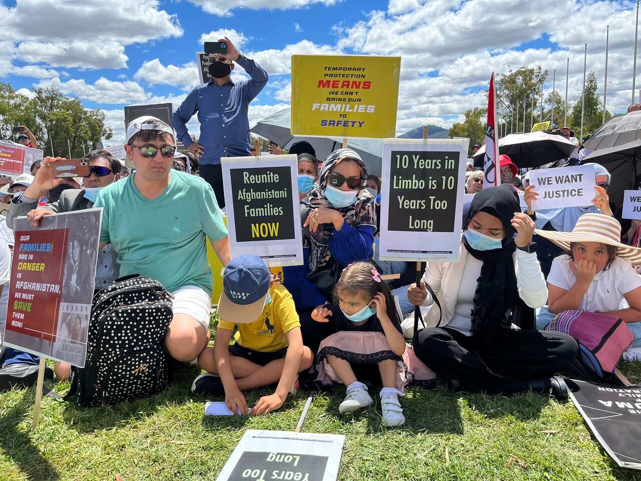 Hundreds of people are gathering in protest to support refugees in Australia who remain on temporary protection visas for several years.