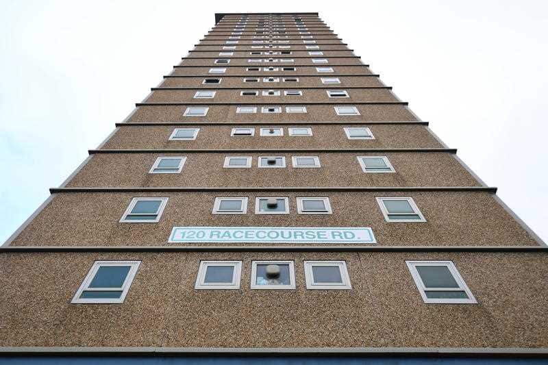 A view of a public housing tower along Racecourse Road in Flemington, Monday, July 6, 2020.