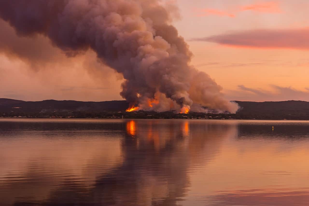A fire burns in Little Grove, 10km west of the city of Albany in WA.