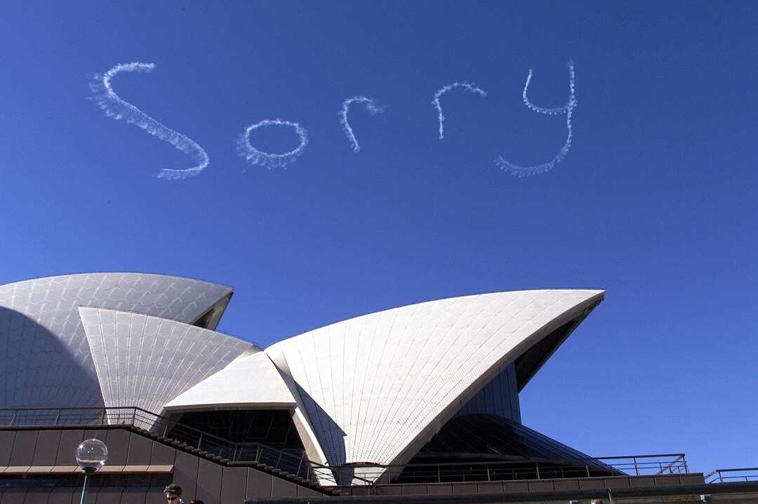 Skywriting on the day that thousands of people crossed the Sydney Harbour Bridge as a sign of reconciliation.