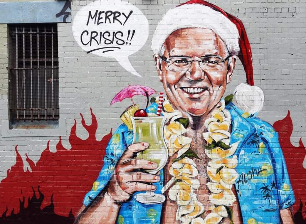 The Sydney mural mocking of Scott Morrison's December trip to Hawaii