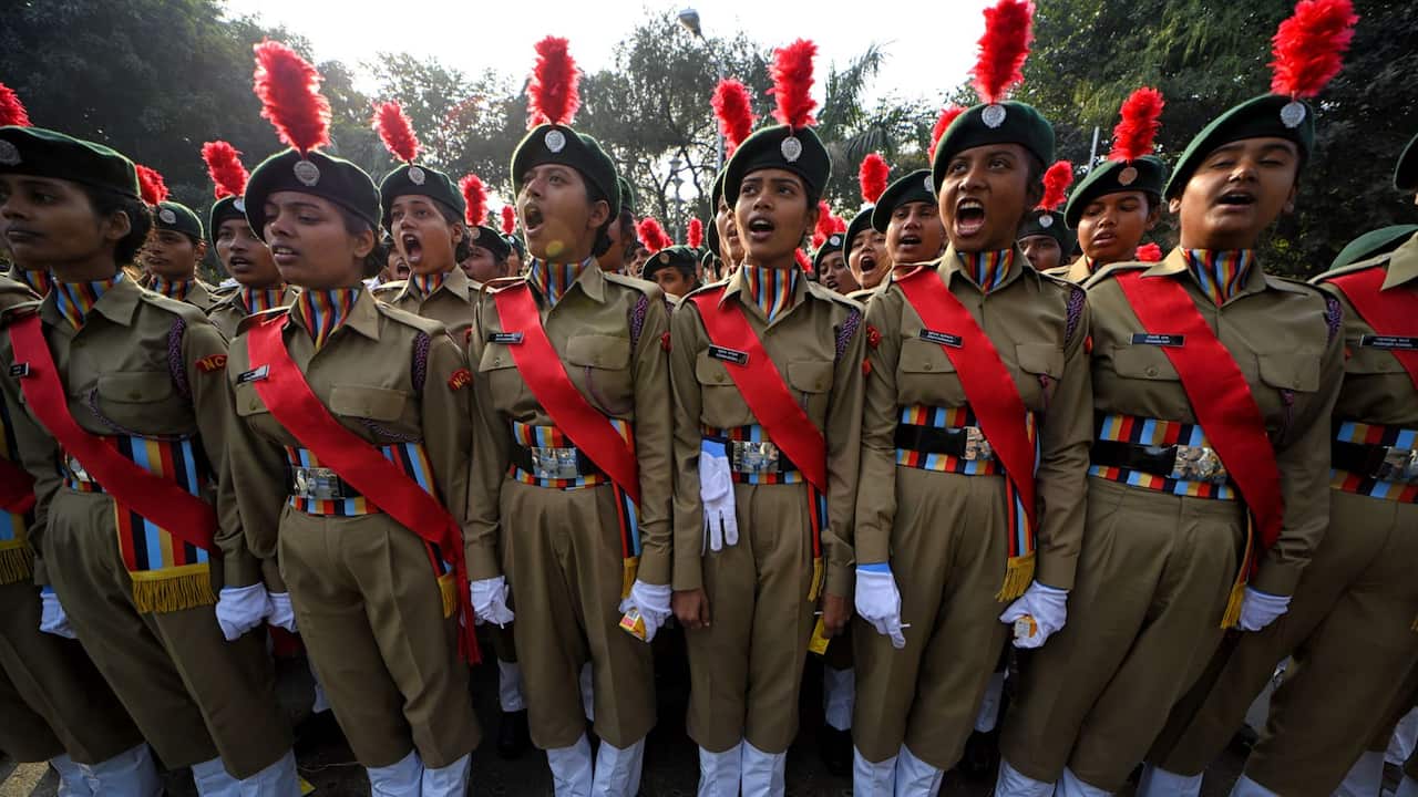 National Cadet Corps women seen practise during the Final Dress Rehearsal for Republic Day