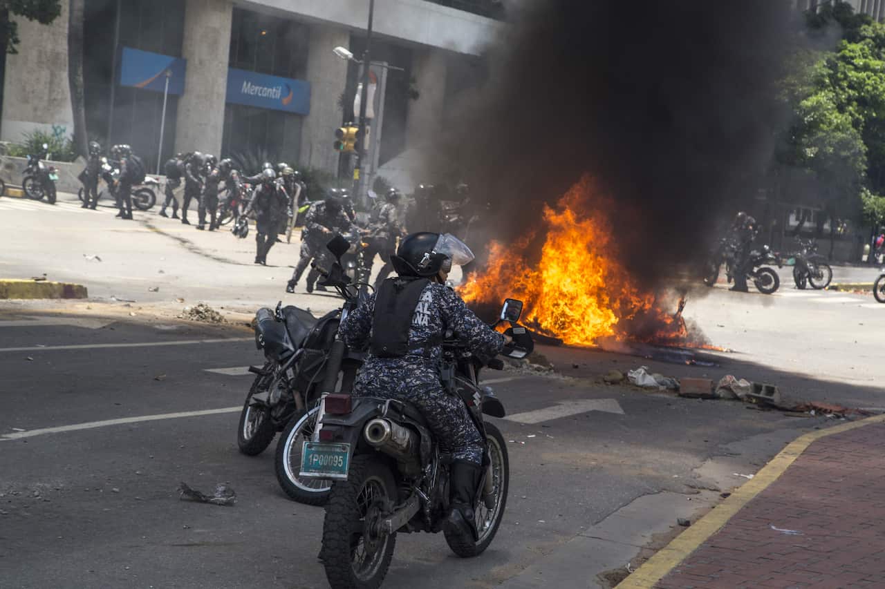 Picture: Venezuelan police officers during protest