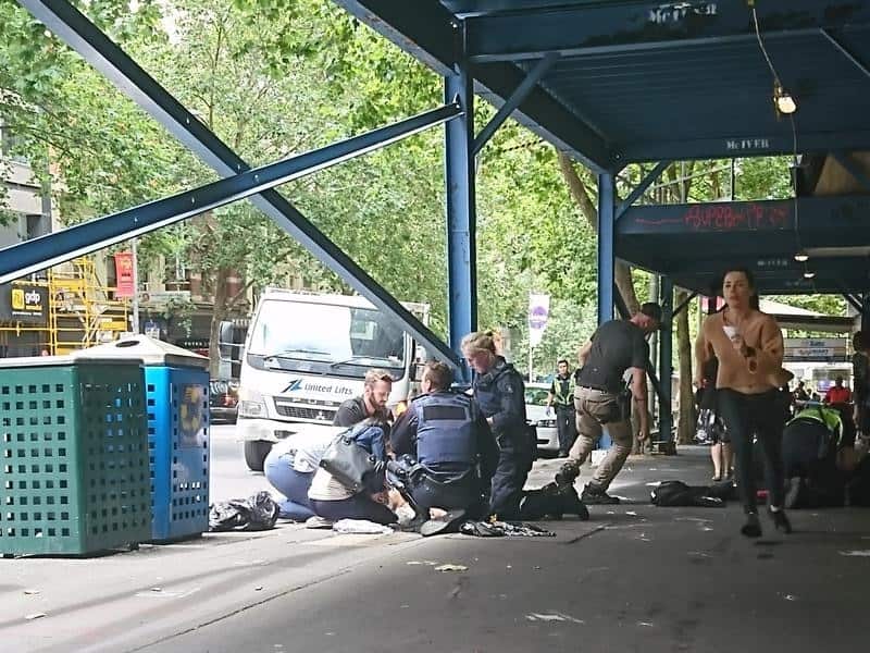 Emergency services in Bourke St Mall after the horror crash.
