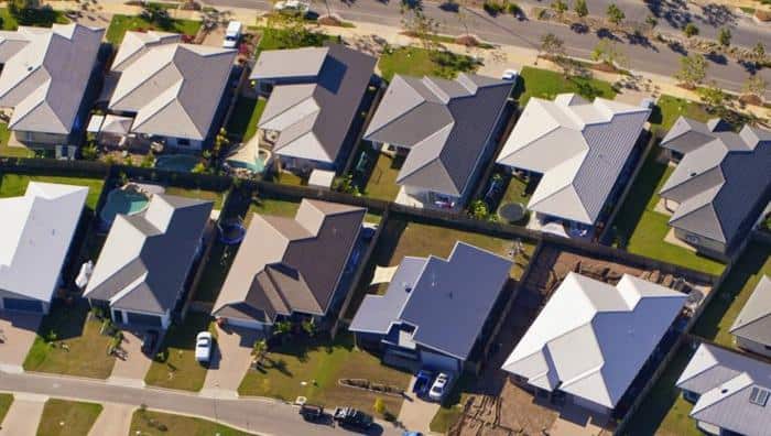 Aerial photograph of suburban housing