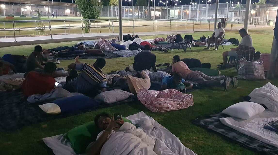 Protesters sleeping in the open at Yongah Hill detention centre.