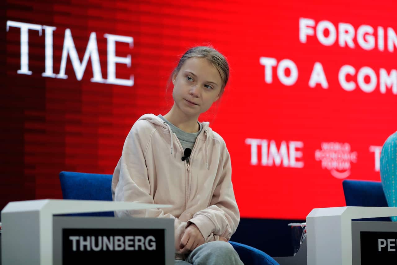 Swedish environmental activist Greta Thunberg at the World Economic Forum in Davos
