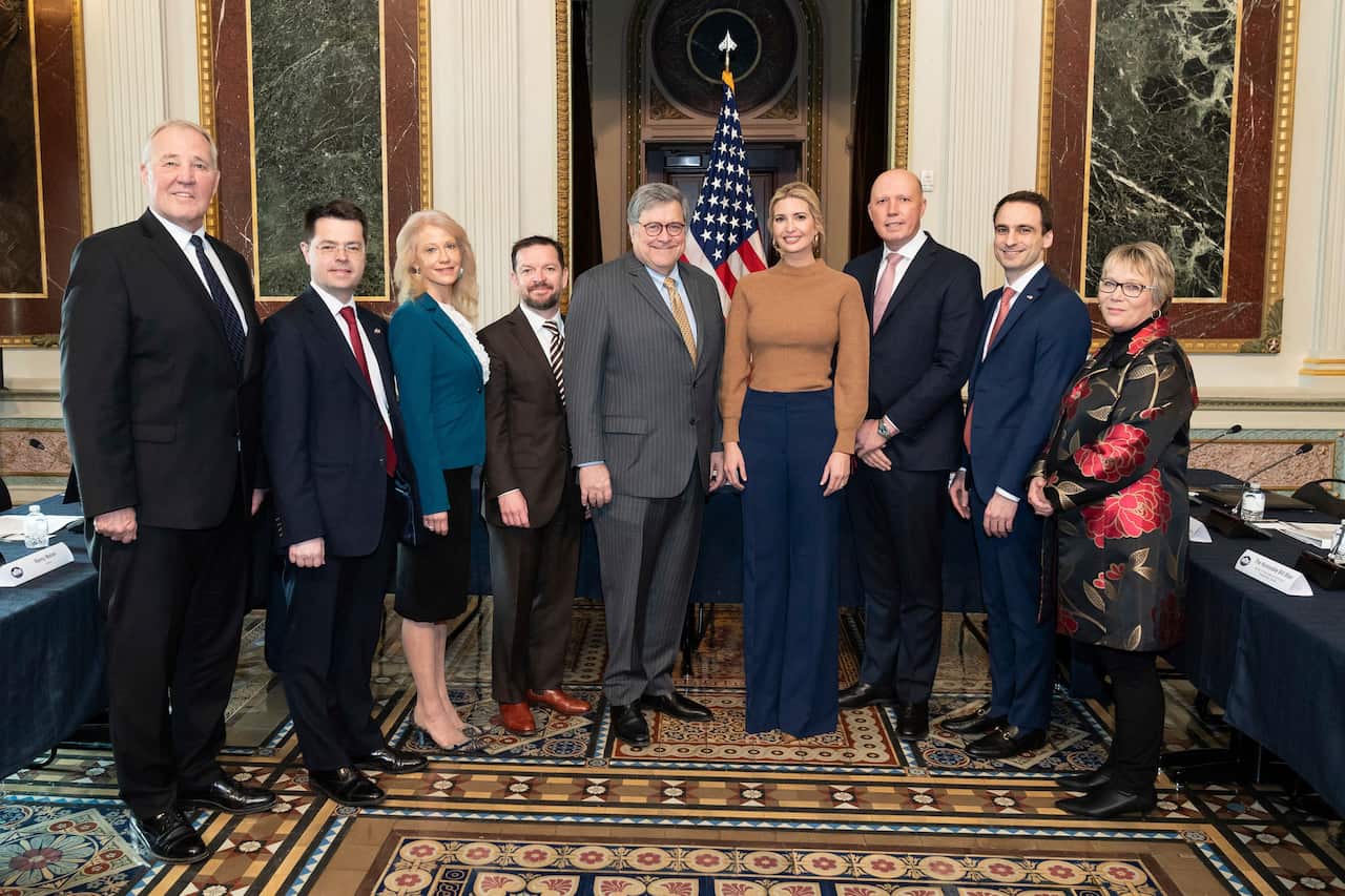 Peter Dutton in Washington with Ivanka Trump and Attorney General William Barr.