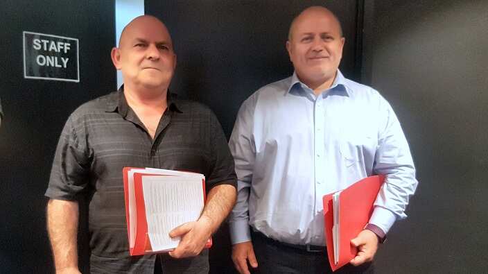 (L) Ancient Greek teacher, Alexandros Giannadakis and (R) Education Officer and Principal of the Greek Community of Melbourne Language Schools, Manos Tzimpragos