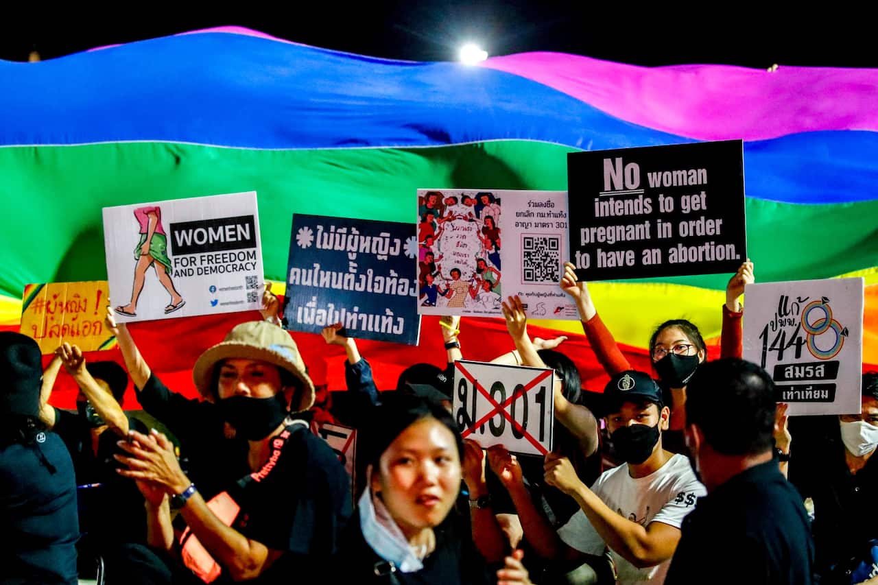 Pro-democracy protesters in Bangkok, Thailand.