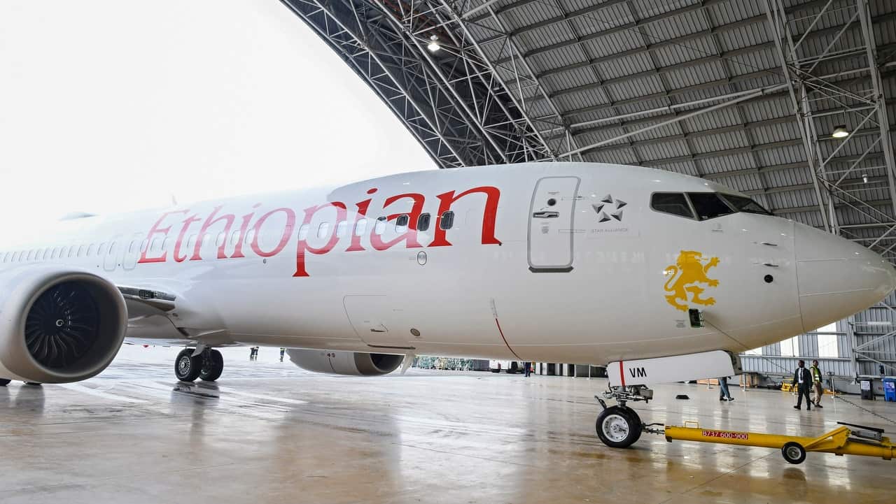 Ethiopian Airlines Boeing 737 Max (ET-AVM), the same aircraft that crashed in Ethiopia on 10 March 2019, is seen at Bole International Airport in Addis Ababa.