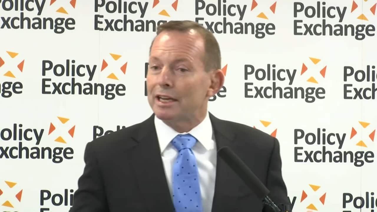 Tony Abbott urged Britain to "get this done" in a speech on Brexit in London. 