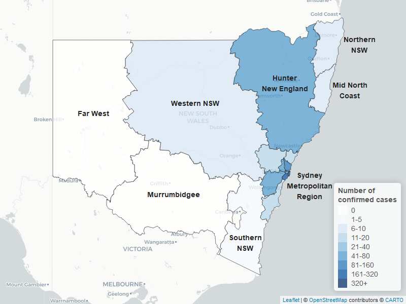 Across NSW by local health district (LHD)