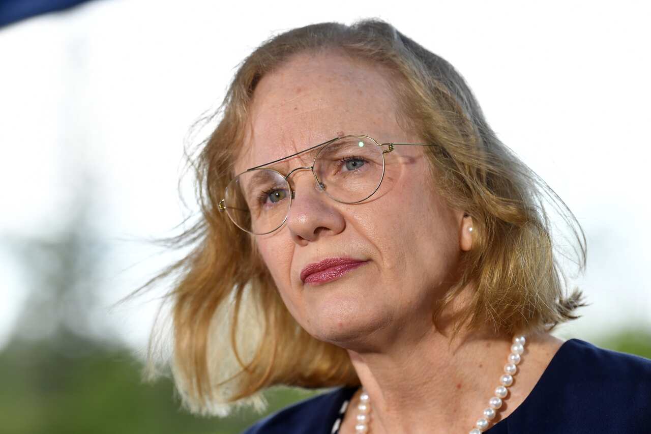 Queensland Chief Health Officer Dr Jeannette Young speaking to the media during a press conference.
