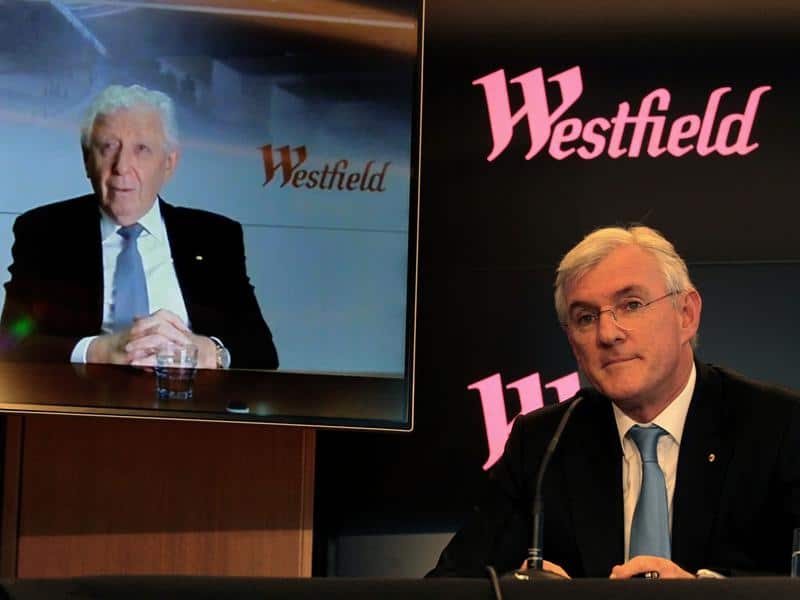 Westfield Corporation chairman Frank Lowy (L) and co-CEO Steven Lowy