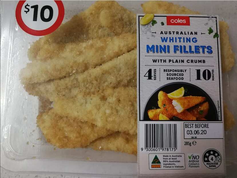 A packet of Coles Australian Whiting Mini Fillets