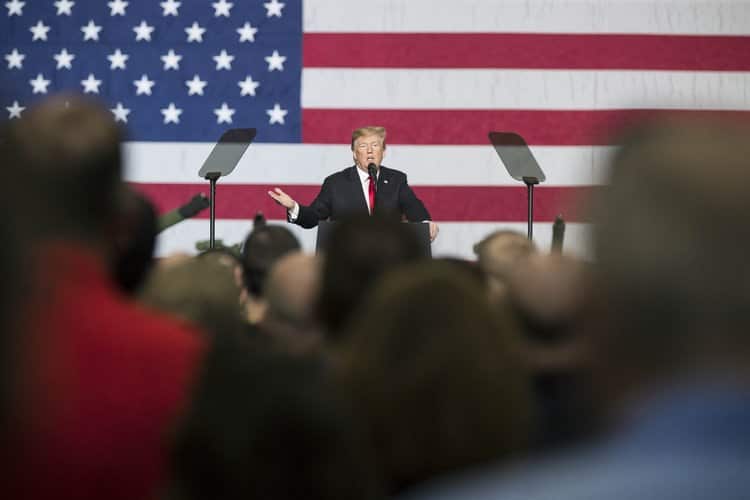 Trump talking to supporters