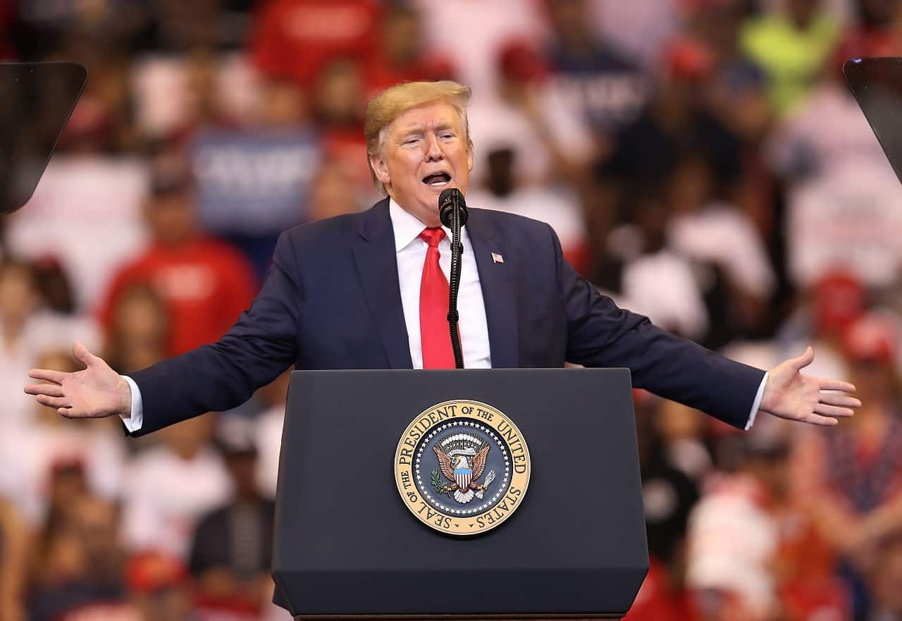 President Donald Trump speaks to supporters last week.