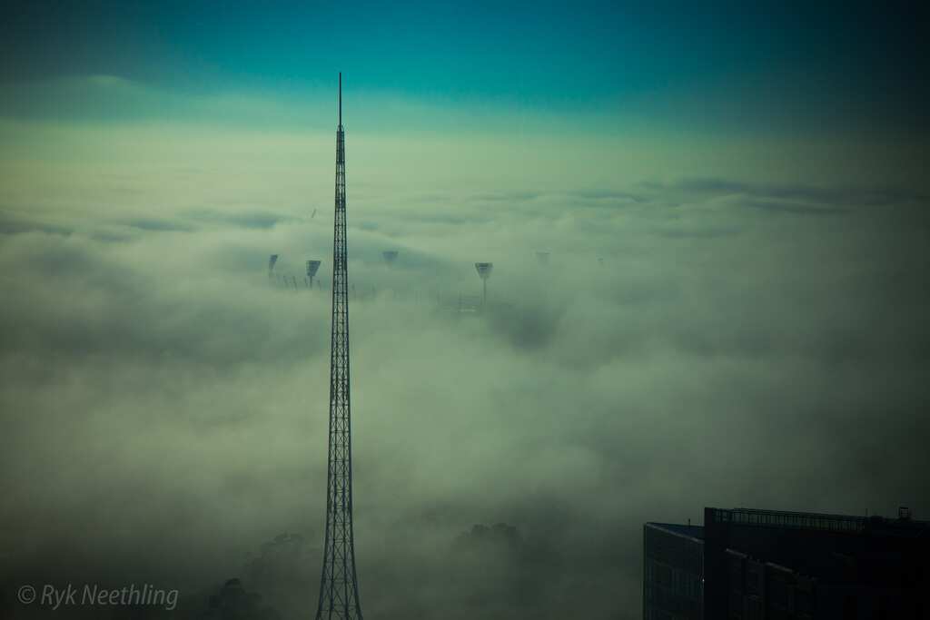 Melbourne early morning winter fog from PWC level 36