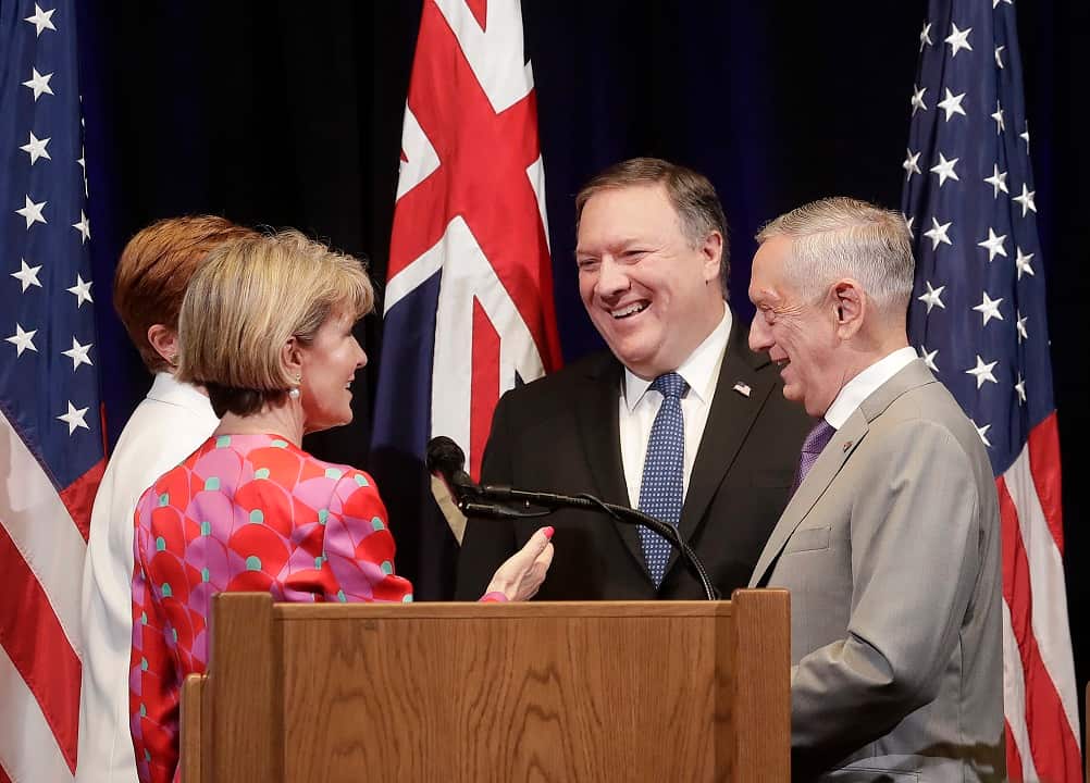US Secretary of State Mike Pompeo,  US. Secretary of Defence Jim Mattis, Foreign Affairs Minister Julie Bishop and Minister for Defence Marise Payne