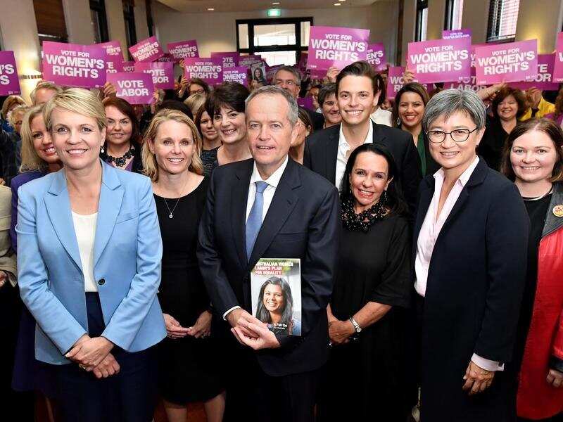 Labor leader Bill Shorten, Tanya Plibersek, and Penny Wong